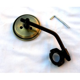 Mr Luckys Antique Brass 3 Inch Mini Mirror, Black Stem & Clamp for 1” & 7/8" Handlebars; for Harley, Bobber, Chopper, Retro, Custom