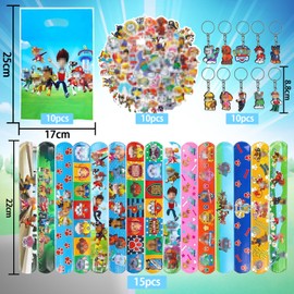 Children's Birthday Party Bags, 85 Pieces Dog Patrol Party Bag Set, 10 Pieces Patrol Key Chains, 10 Pieces Gift Bags, 15 Patrol Slap Bracelets, 50 Pieces Patrol Stickers, Party Favours Children Dog