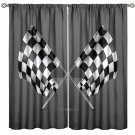 FAOTELY Racing Car Curtains Black White Checkered Flag Game Sport 3D Printed Rod Pocket Blackout Window Drapes for Bedroom Living Room Kitchen Cafe Decor （W21xL45 Inch） x2 Decor