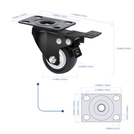 MaxxHaul 50685 2" Heavy Duty Locking Swivel Casters with Brakes, 440 lb. Capacity, Ball Bearing Mount - Set of 4, Black
