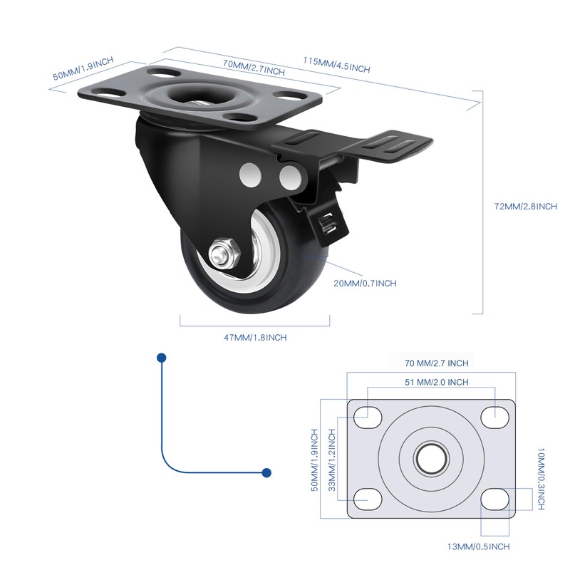 MaxxHaul 50685 2" Heavy Duty Locking Swivel Casters with Brakes,