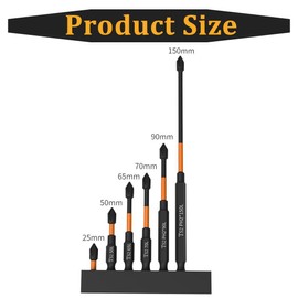 SULIUDAJI 6 Pieces Long Bits Hex Set Magnetic Screwdriver Bits Screwdriver Joint for DIY Woodworking 25mm/50mm/65mm/70mm/90mm/150mm, black