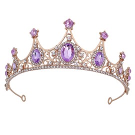 FRCOLOR 2pcs Crown Women Wedding Bride Tiara Birthday Queen Rose Hair Accessories Costume Round Bridal Headband Princess Hair Accessories for Wedding Tiara Happy Purple Zinc Alloy