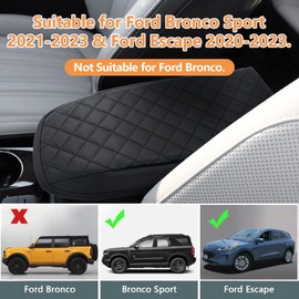 BoxCheer Armrest Box Cover for Ford Bronco Sport 2021 2022 2023 Center Console Protector Pad for Ford Escape 2020-2023 PU Leather Waterproof Mat Interior Accessories (Black Rhombus Texture)