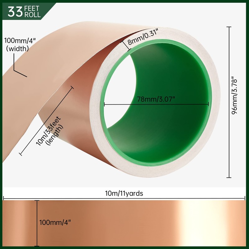vootape Copper Foil Tape [4 inch x 33ft] with Double-Sided