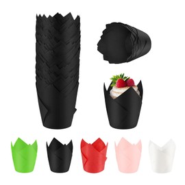 Baking Cups 100-Count Muffin Cups Standard Tulip Muffin Cupcake Natural Cupcake Paper Liners for Wedding Birthday Christmas Party Baby Shower Anniversaries All Festivals … (Black)