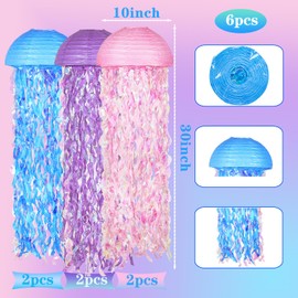 OBXT Hanging Jellyfish Lanterns Multi-Color 6 Pack - Ocean-Themed Decor for Under The Sea Mermaid Birthday Party Classroom & VBS Baby Shower Beach Theme