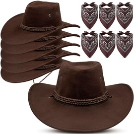 6 Pcs Cowboy Hat Bulk Western Cowboy Hat Paisley Bandanna Set Cowgirl Accessories Fancy Dress Party Supplies for Women Men