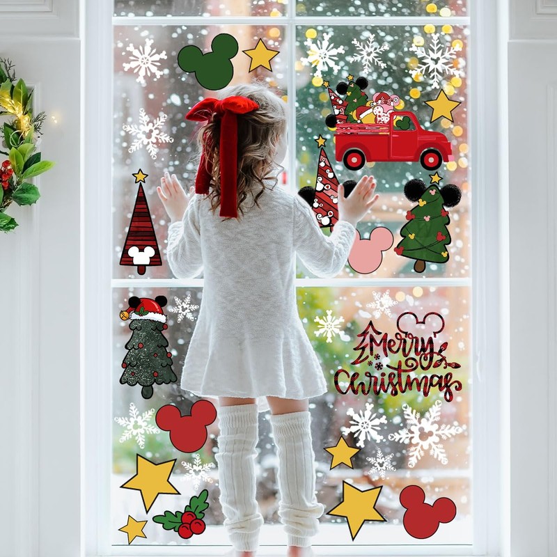 87pcs Christmas Mouse Window Clings Mouse Christmas Decorations Christmas Tree
