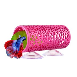 Hollow Betta Fish Tunnel,Small Hole Hollow Betta Fish Cave,Betta Fish Tube Tunnel Toy,Aquarium Betta Tunnel with Suction Cups,Aquarium Decor Fish Tank Accessories Decorations Hideout Tube (Pink)