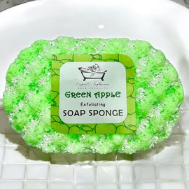 Green Apple Exfoliating Soap Filled Sponge | Exfoliating Body Wash | Shower Puff | Tan Remover & Body Scrub | Body Wash | Stocking Fillers | Mother's Day Gifts | Father's Day Gifts | Secret Santa