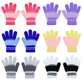 QKURT 6 Pairs Kids Magic Gloves, Winter Knit Gloves Thermal Children Gloves Stretchy Full Fingers Gloves Colourful Striped Gloves Birthday Christmas Gloves
