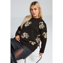 Yours Limited Collection Curve Leopard Print Heart Jumper - Women's - Plus Size Curve Black