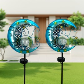 Solar Moon Lights Outdoor Garden Decorative Lights Waterproof Crackle Glass Globe Metal Stake Yard Decorations for Lawn Patio Backyard Ornaments Gifts for Birthday,Mothers Day Grandma (1pc)