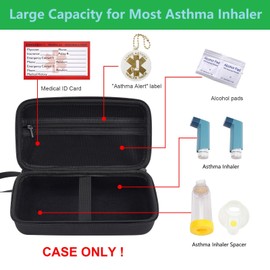 YouKnow Travel Carrying Case for Asthma Inhaler, Inhaler Spacer for Adults and Children, Mask, Inhaler Holder with Asthma Warning Label and Medical Card, with Carabiner (Case Only) (Black)