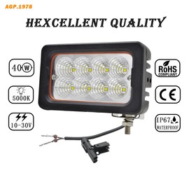 AGP.1978 40W Rectangular LED Work Light, 12V Tractor Light, Cab Rear LED Lamp Bulb,LED Upper Flood Beam Light, 3200 Lumens, Compatible With John Deere Tractor RE330061