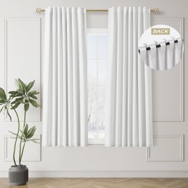 BOODII White Blackout Curtains 63 Inch Length for Bedroom Window Room Darkening Full Light Blocking Curtains Back Tab Neutral Elegant Black Out Curtain Thermal Insulated Linen Drapes Pure White 52x63