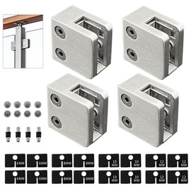 Glass Clamp - 4PCS Glass Bracket for 1/4 "-1/2 "（6mm-12mm） Tempered Glass, Stainless Steel 304 Flat Back Square Glass Clip Polished for Balustrade 、Staircase 、Handrail, Glass Holder Metal Casting
