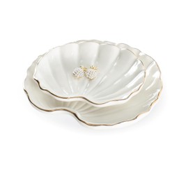 JOYIMARR Home Décor Shell Ring Dish,Jewelry Dish Tray Set of 2,BirthDay Christmas Gifts for Women,White Ceramic With Gold