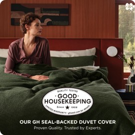 Bedsure Cotton Duvet Cover Set - 100% Cotton Waffle Weave Olive Green Duvet Cover Oversized King Size, GentleSoft™ and Breathable Bedding Set for All Season, 3 Pieces, 120"x98"