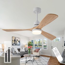 Ceversa 52 Inch Natural Wood Ceiling fans with Lights and Remote,3 Blades Wooden Modern Ceiling Fans,Dimmable Light,Noiseless Reversible DC Motor for Patio,Living Room,Outdoor,Indoor,Farmhouse