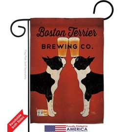 Breeze Decor Boston Terrier Brewing Garden Flag Pack Dog Puppy Spoiled Paw Canine Fur Pet Nature Farm Animal Creature Vintage Applique House Banner Small Yard Gift Double-Sided, Made in USA