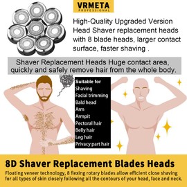 VRMETA Head Shaver Replacement Heads Floating Shaver Blades 8D Sharp Stainless Steel Men's Electric Shaver Replacement Heads for Freebird Head Shaver (8 Heads (Silvery)