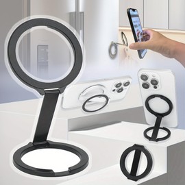 magsafe Folding Stand Smartphone Stand with 2 Smartphone Rings (Double Sided Magnets Can Be Used on a Stand or Wall Hanging), Black 2