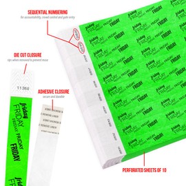 WristCo Friday Neon Green 3/4 Inch Day Of The Week 500 Count Paper Wristbands For Events