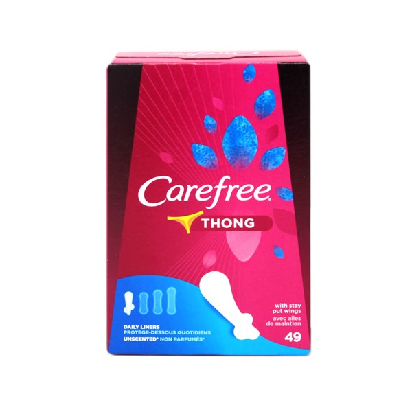 Carefree Thong Pantiliners, Regular Protection, Unscented, 196 Pantiliners (4 X 49 Count Boxes)