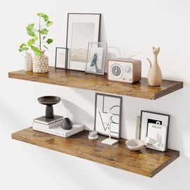 40" Floating Shelves for Wall, 12" Deep Slim Rustic Brown Floating Shelves, Wall-Mounted Shelves for Bedroom, Living Room, Kitchen, Bathroom - Set of 2