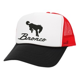 Bronco Trucker Hat Vintage Car Lover Embroidered Mesh Cap (Black White Red)