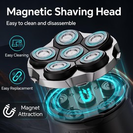 Electric 6D Floating Head Shavers for Bald Men, Magnetic Rotary Shaver for Men Face,Wet Dry IPX6 Men's Razor, LED Display Rechargeable with USB-C Charge