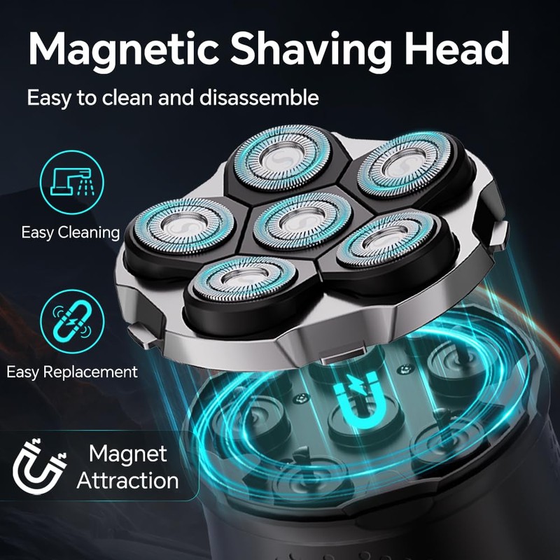 Electric 6D Floating Head Shavers for Bald Men, Magnetic Rotary