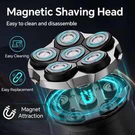 Electric 6D Floating Head Shavers for Bald Men, Magnetic Rotary Shaver for Men Face,Wet Dry IPX6 Men's Razor, LED Display Rechargeable with USB-C Charge
