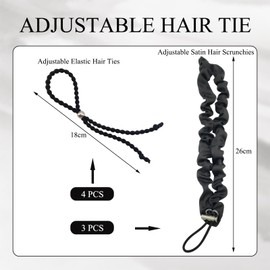 7 Adjustable Hair Ties, Silk Hair Scrunchies Non-Slip Black Headband, Two Styles to Choose From, Adjustable Design, Effective Hair Protection, Practical Gifts for Family and Friends (Black)