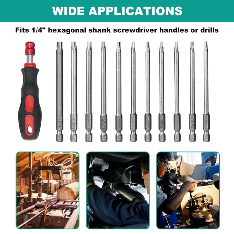 Torx Bit Set, 100mm Torx Screwdriver Bit Sets 11pcs T6-T40