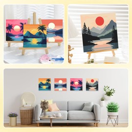 HEIBAGO Framed Paint by Numbers kit for Kids, 4 Pack Beach Paint by Numbers for Kids Ages 8-12, Sunset Paint by Numbers Kits Children Beginner, DIY Acrylic Oil Painting for Home Wall Decor 8x8 inch