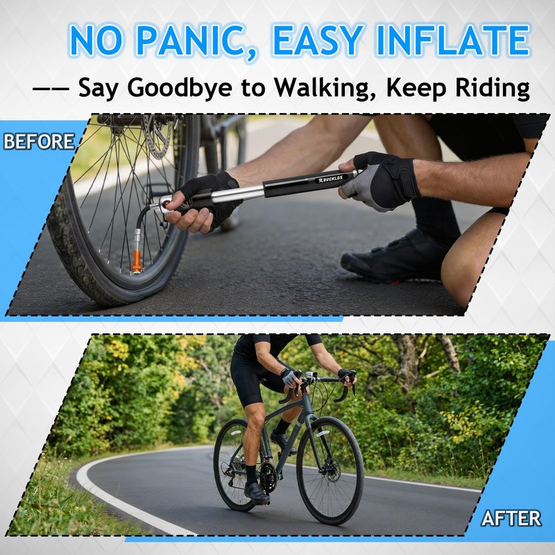 BUCKLOS Mini Bike Tire Pump Portable for Mountain Road Bikes