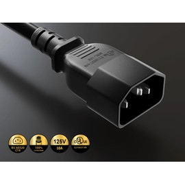 CableLeader 6ft 18 AWG NEMA 5-15R to C14 Monitor Power Adapter Cord, 10A/125V, Computer Equipment to PDU Power Cord, Black