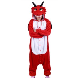 wotogold Men's Animal Dragon Pyjamas Cosplay Costume with Horn - red, size: l