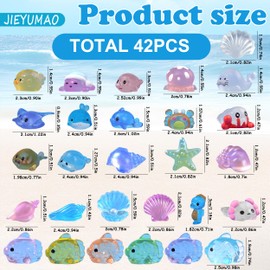 JIEYUMAO 42Pcs Resin Ocean Animal Figurines, Multicolor Resin Marine Animal for Adults, Mini Ocean Anima Figurines Glow in The Dark Mini Resins Animals Minis Marine Animals for Garden Fish Tank