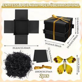 Halinuia Butterfly Surprise Box Butterfly Explosion Gift Box Flying 14.2 x 14.2 x 12.4 cm Surprise Box Rose Gift Packaging Birthday Craft Set for Friends and Family Black