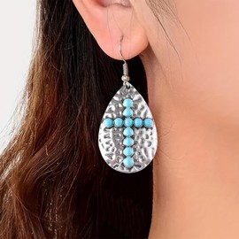 Silver Turquoise Earrings for Women Cross Western Earrings Boho Jewelry Gifts Western Outfit Dress for Women