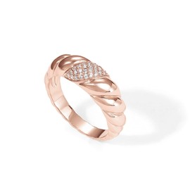 PAVOI 14K Gold Plated Croissant Dome Ring | Twisted Braided Gold Plated Ring | Chunky Signet Ring for Women, 9, Rose Gold, Cubic Zirconia