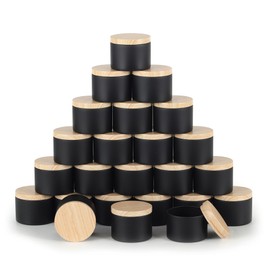 BOTINXIS 24 Pcs 8oz Candle Tins - Matte Black Bulk Empty Candle Jars with Wood Grain Lids, Candle Jars for Candle Making, Storage, and Gift (black-8oz)