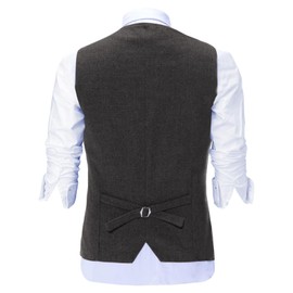 Solovedress Men's Casual Wool Herringbone Suit Waistcoat V-Neck Tweed Waistcoat for Wedding Groomsmen, gray