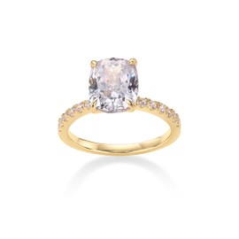 PAVOI 14K Yellow Gold Plated 3 CT Cushion Cut Engagement Ring for Women | Promise Wedding Band | Elongated Cubic Zirconia Fake Engagement Rings | Size 7