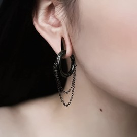 Earblity 2 PCS Black 2g (6mm) Hoop Link Ear Hanger Weights for Stretched Ears, Hypoallergenic 316 Stainless Steel Weights Plugs Tunnels Gauges Body Jewelry for Women Men