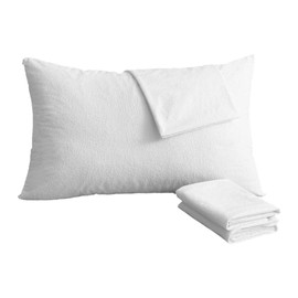 Bedecor Set of 2 Waterproof Cotton Cushion Covers, Breathable, Anti-Dust Mite, Cushion Cover with Zip, White (50 x 70 cm)